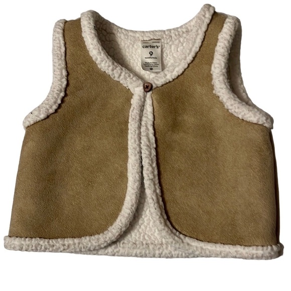 Carters tan faux suede, Sherpa lined vest, Sz 9 mo - Picture 1 of 6